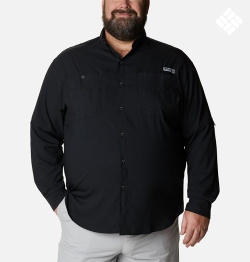 Men's Columbia PFG Tamiami II Long Sleeve Shirts Black | Plus Size CA-X6C30